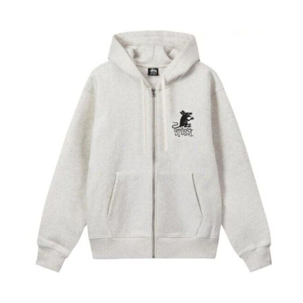 RARE Stussy Rat Zip Hoodie Men's Small Gray Zip Up Sweatshirt